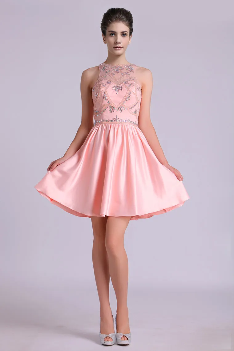 2024 Scoop A Line Homecoming Dresses Satin Short