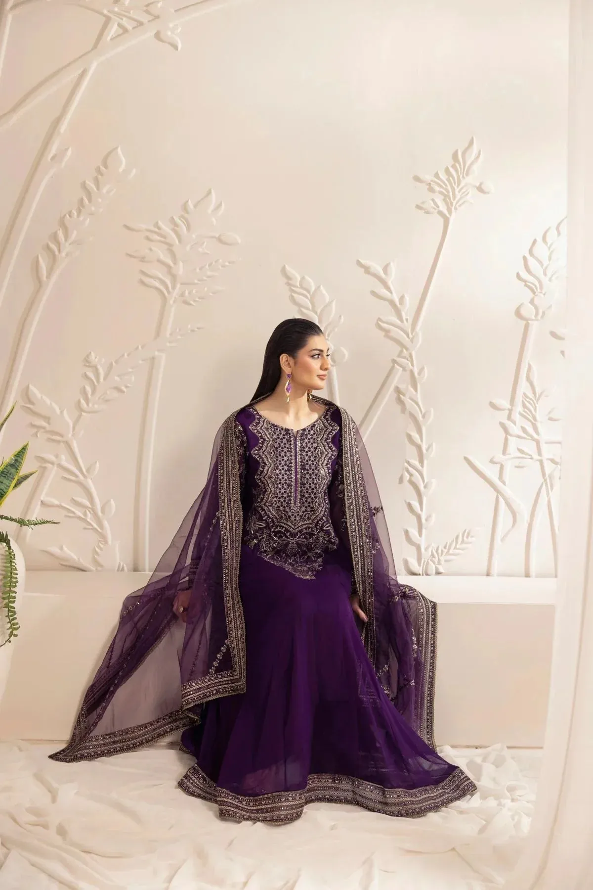 3PC EMBROIDERED CHIFFON LONG DRESS BY MOHAGNI 13