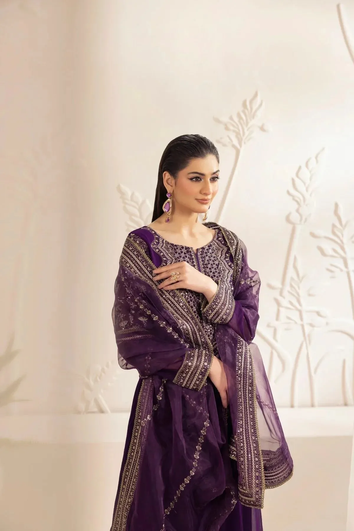 3PC EMBROIDERED CHIFFON LONG DRESS BY MOHAGNI 13