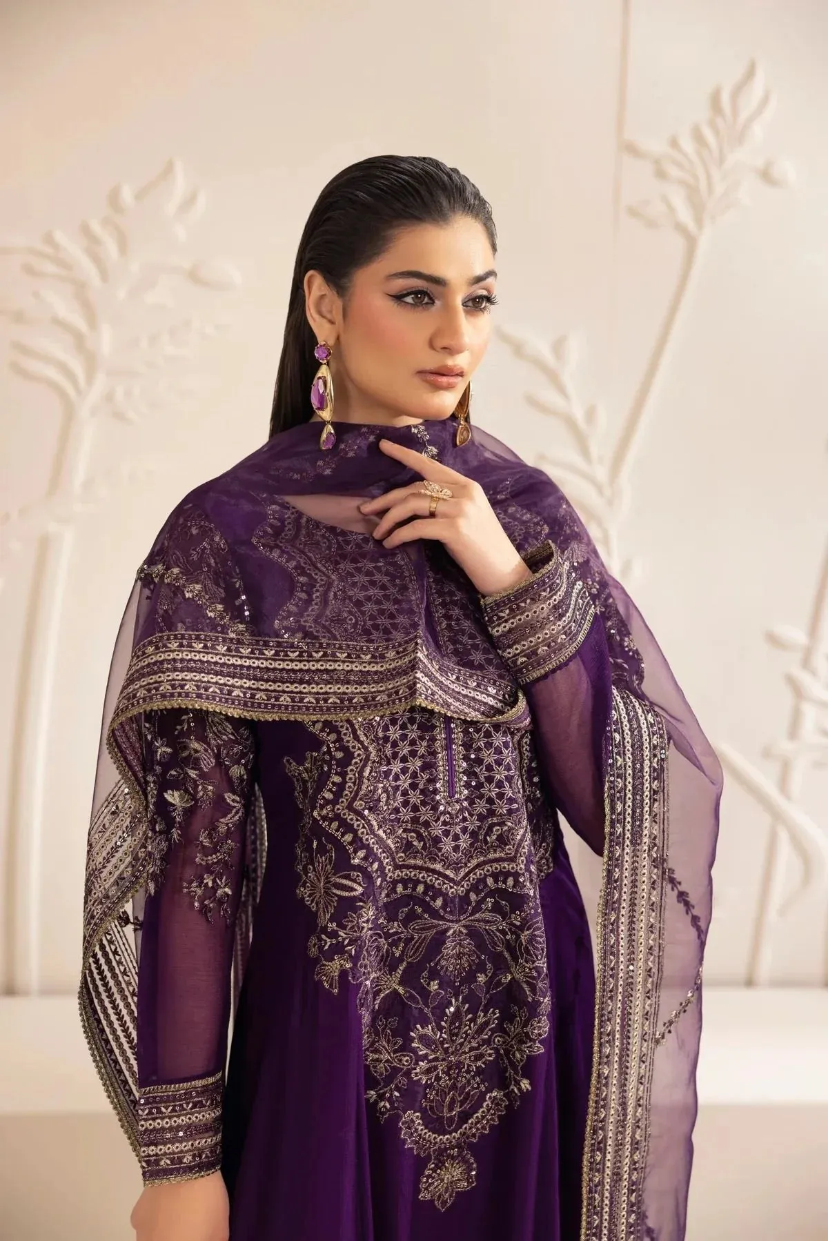 3PC EMBROIDERED CHIFFON LONG DRESS BY MOHAGNI 13