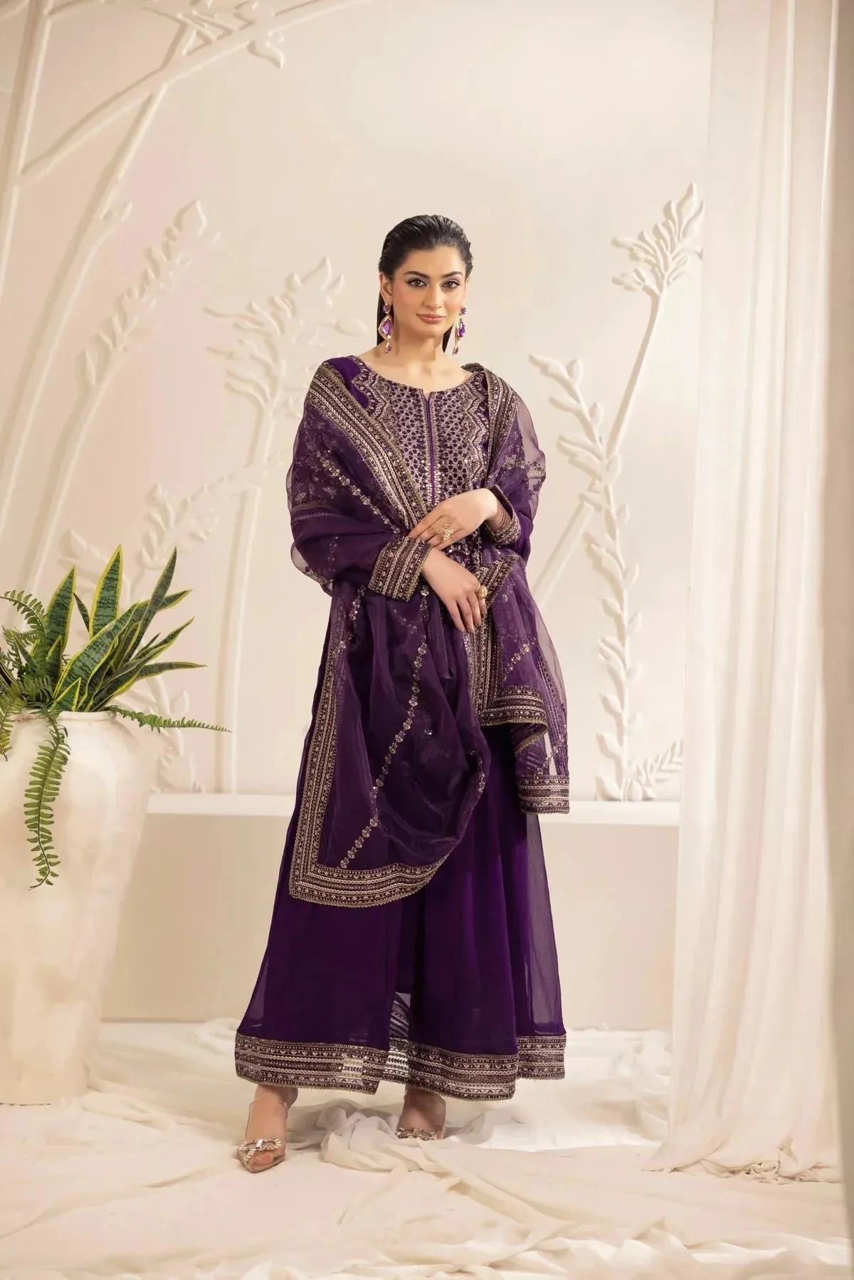 3PC EMBROIDERED CHIFFON LONG DRESS BY MOHAGNI 13