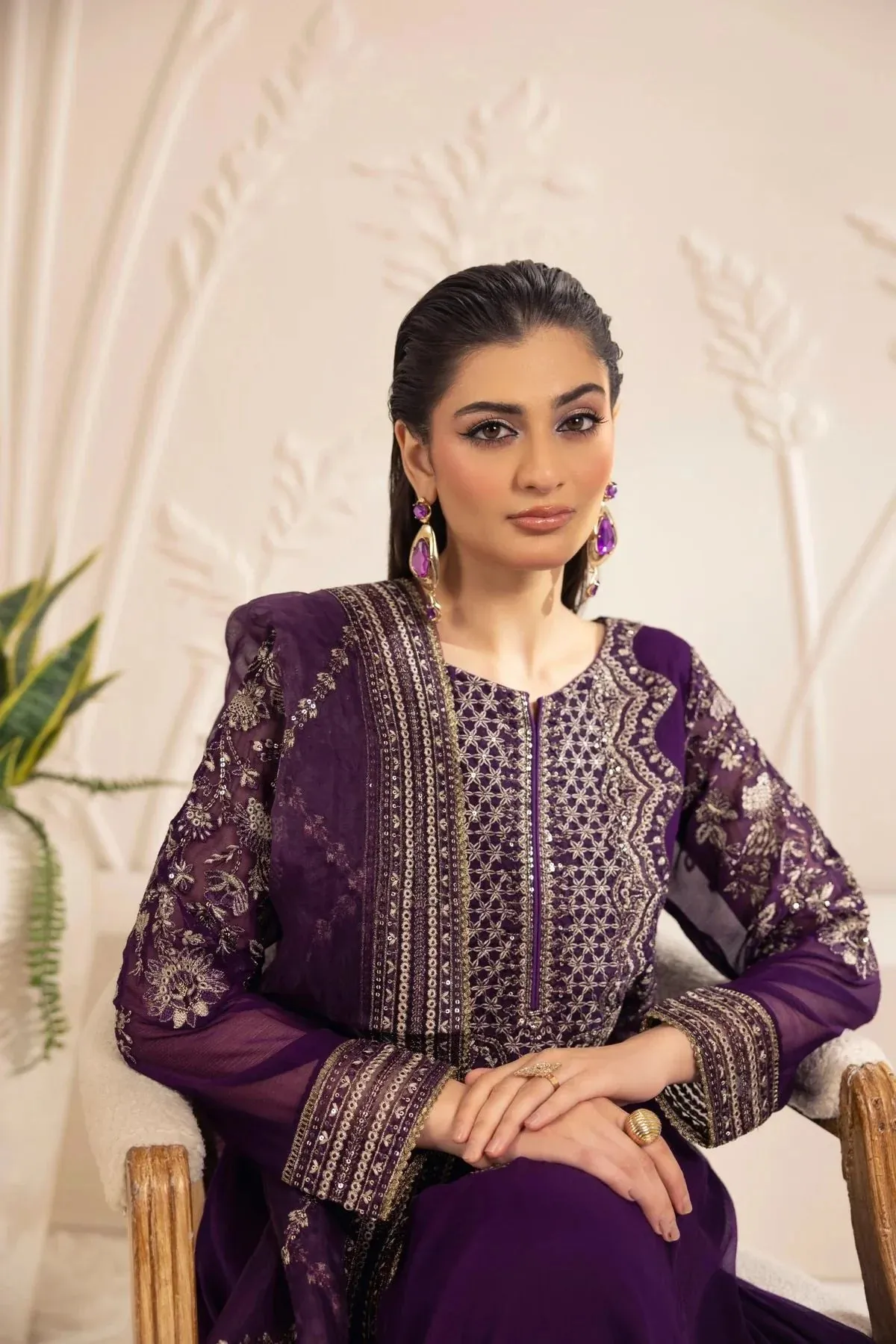 3PC EMBROIDERED CHIFFON LONG DRESS BY MOHAGNI 13