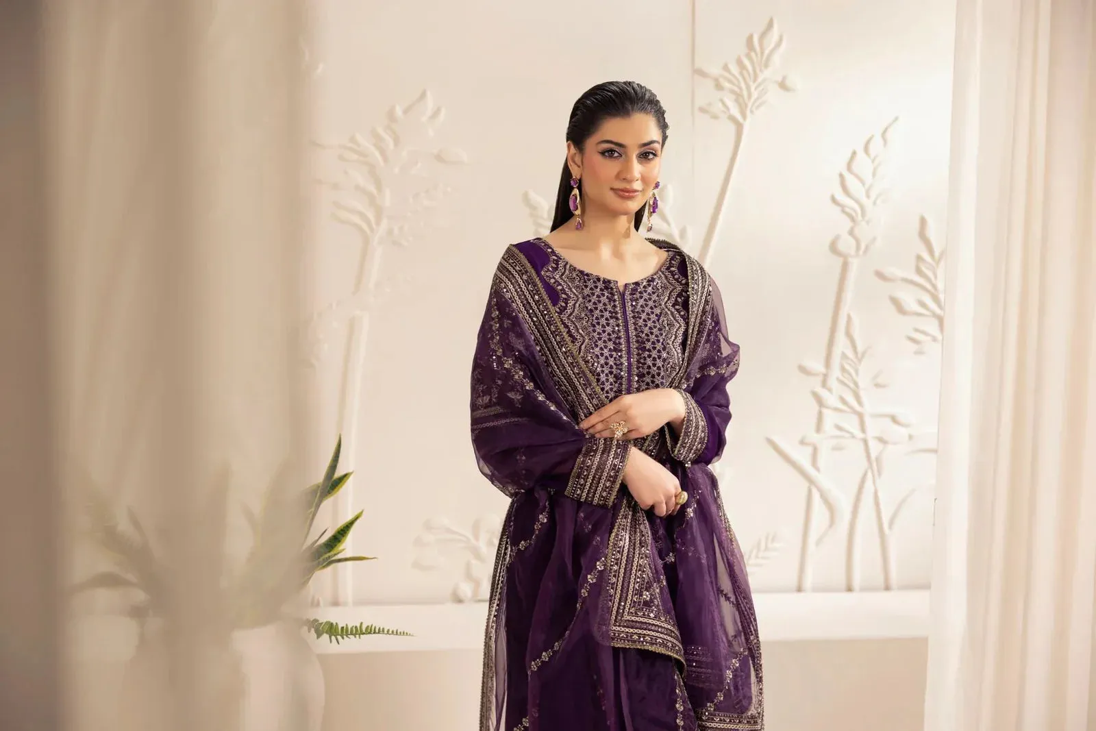 3PC EMBROIDERED CHIFFON LONG DRESS BY MOHAGNI 13