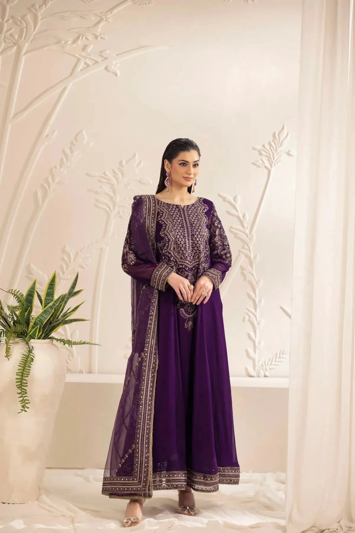 3PC EMBROIDERED CHIFFON LONG DRESS BY MOHAGNI 13