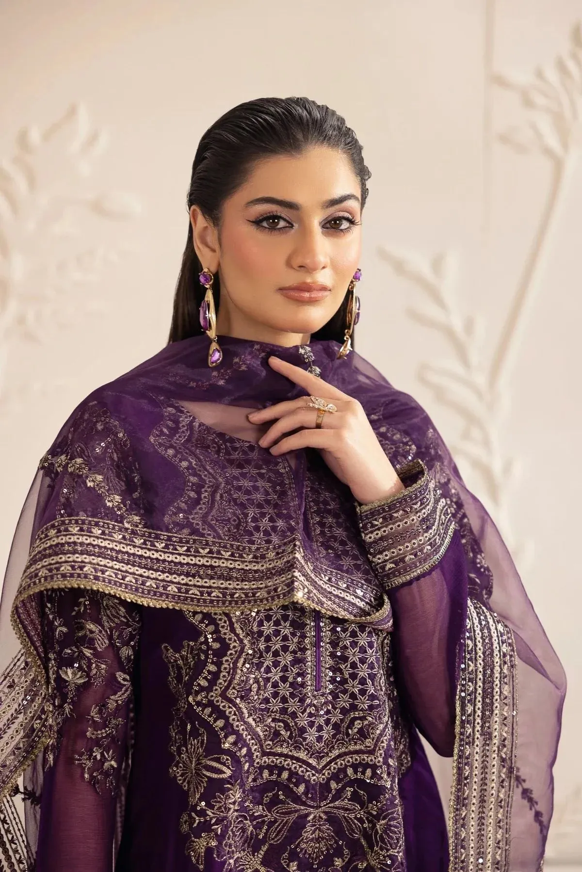 3PC EMBROIDERED CHIFFON LONG DRESS BY MOHAGNI 13