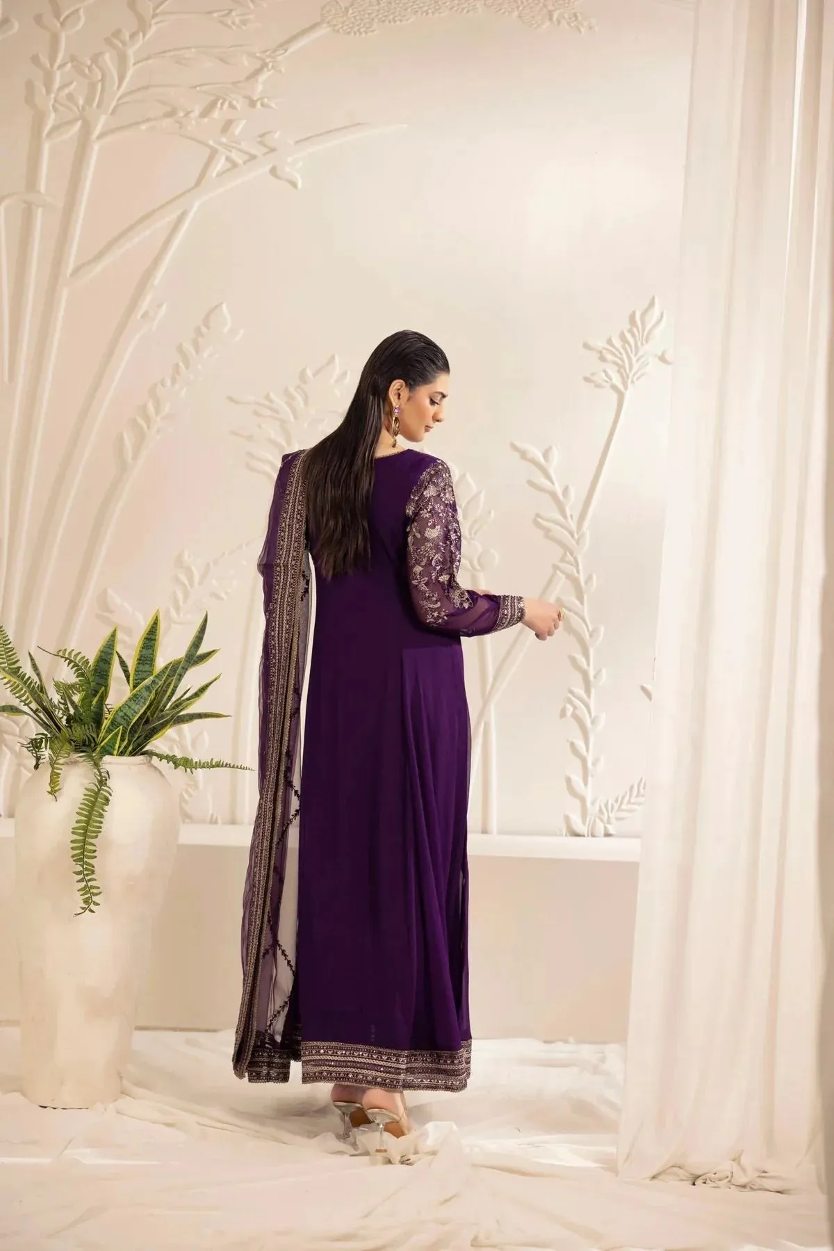 3PC EMBROIDERED CHIFFON LONG DRESS BY MOHAGNI 13