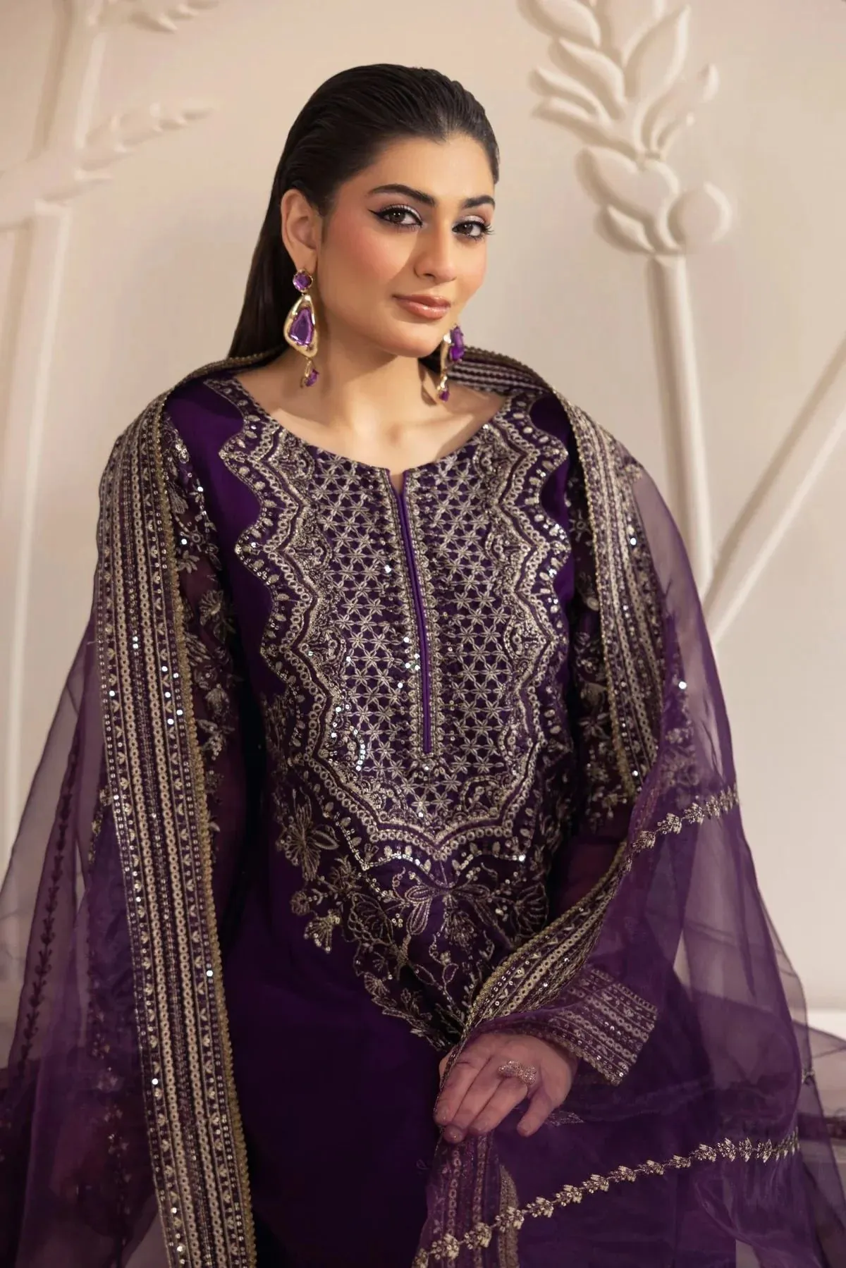 3PC EMBROIDERED CHIFFON LONG DRESS BY MOHAGNI 13