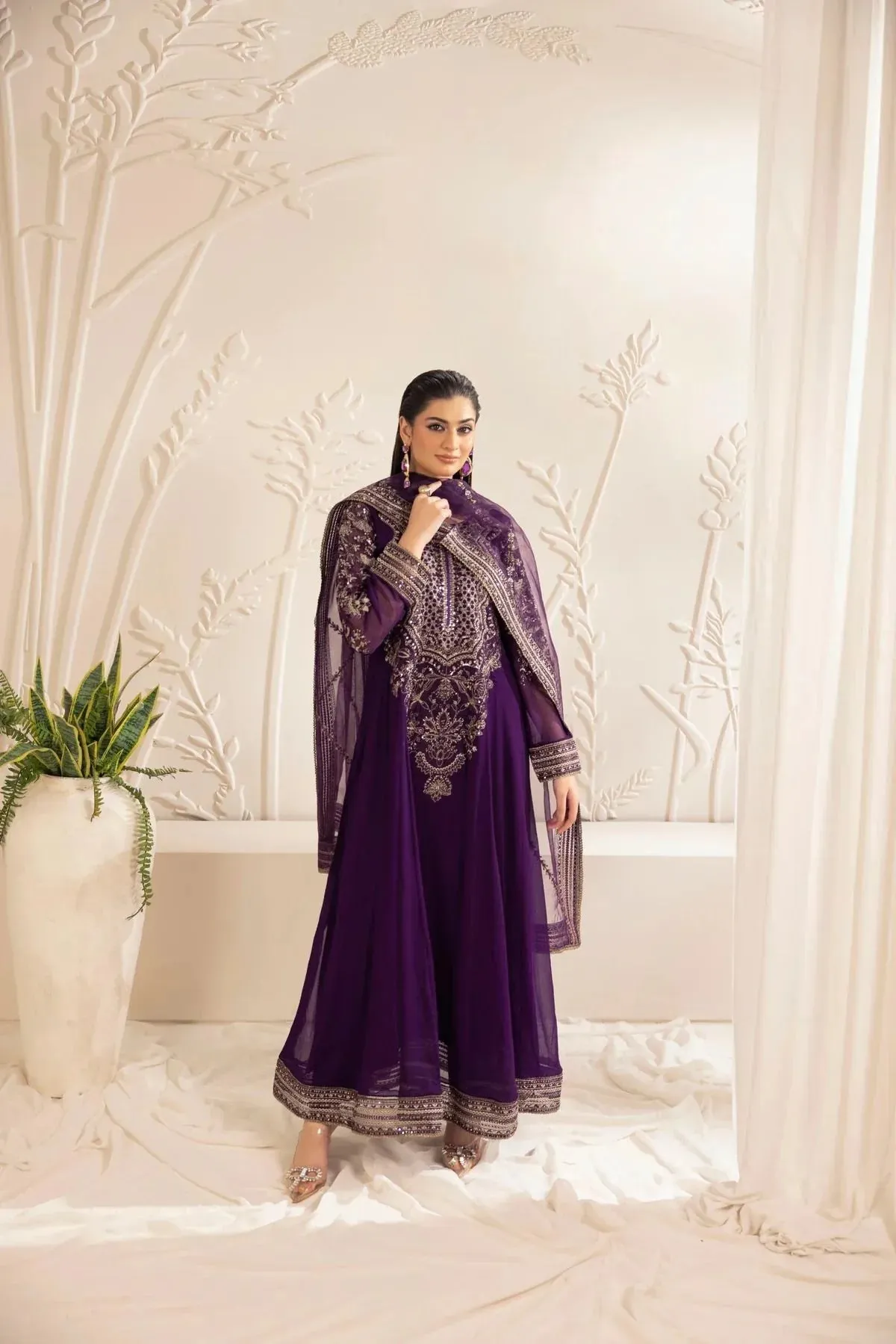 3PC EMBROIDERED CHIFFON LONG DRESS BY MOHAGNI 13