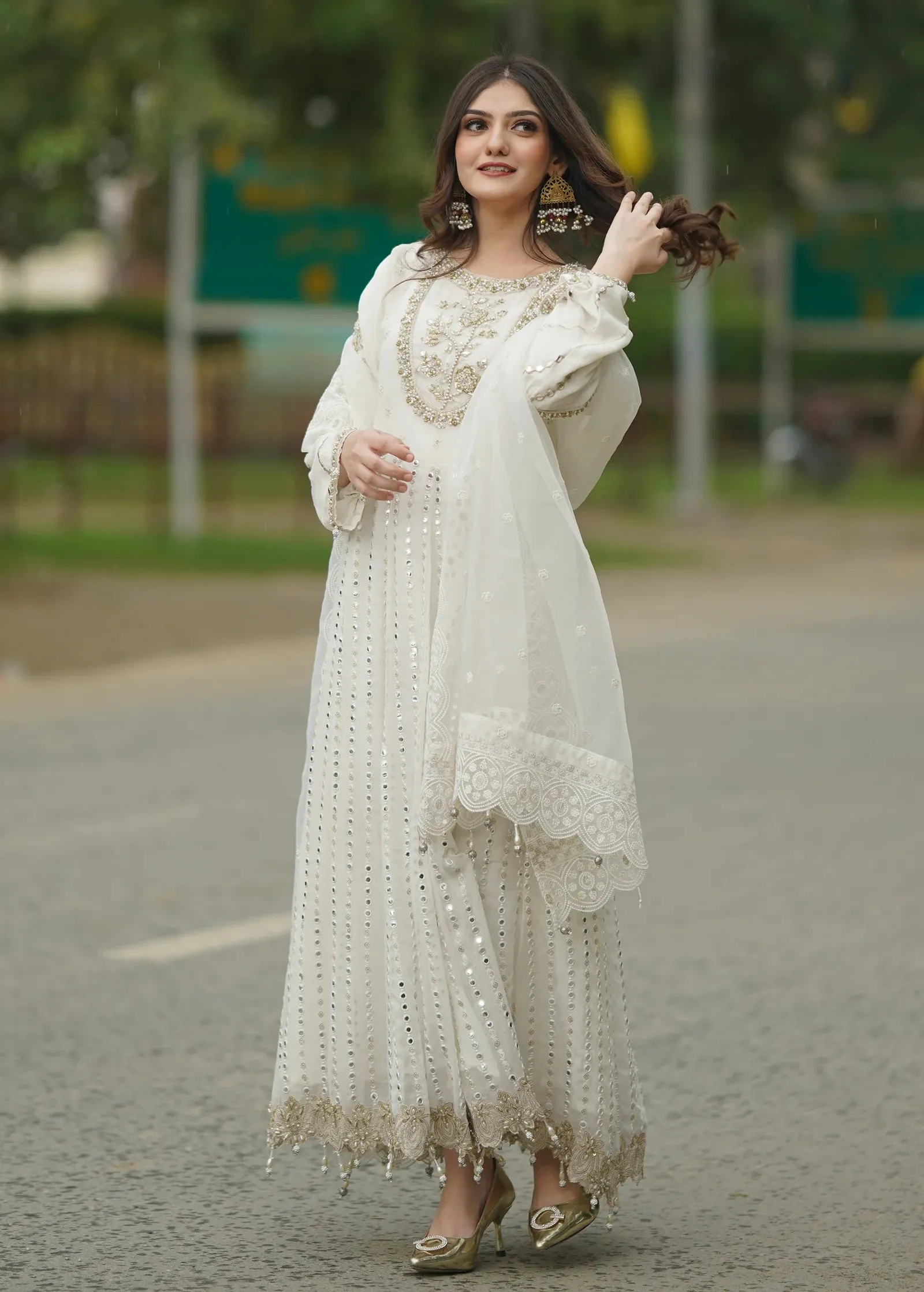 3PC SAKEENA READY TO WEAR LONG FROCK Y6