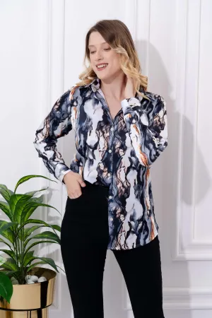 Abstract Marble Printed Satin Shirt