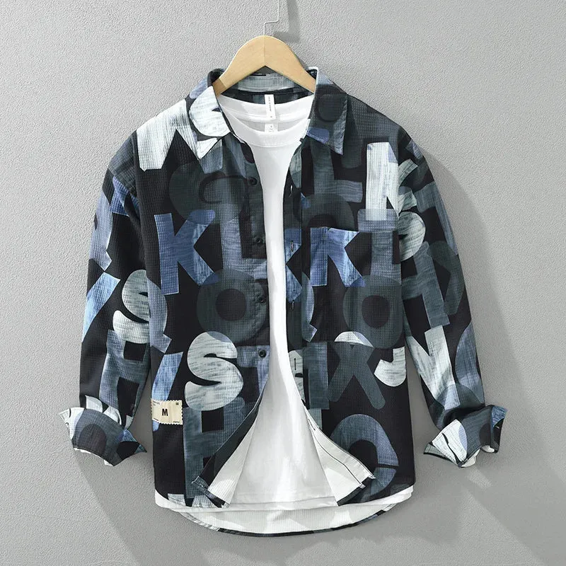Aidase Stylish Letter Printed Polyester Shirts for Men Spring Fashion Long Sleeve Blouse for Youth Male Cool Hip Hops Casual Loose Tops