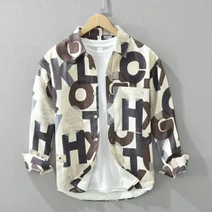 Aidase Stylish Letter Printed Polyester Shirts for Men Spring Fashion Long Sleeve Blouse for Youth Male Cool Hip Hops Casual Loose Tops