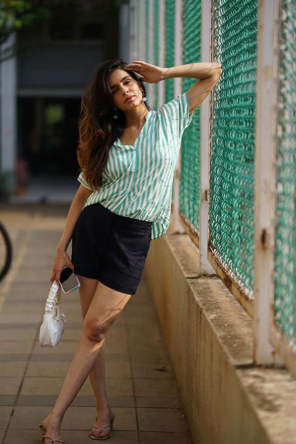 Alva Green Striped Stylish Formal Top