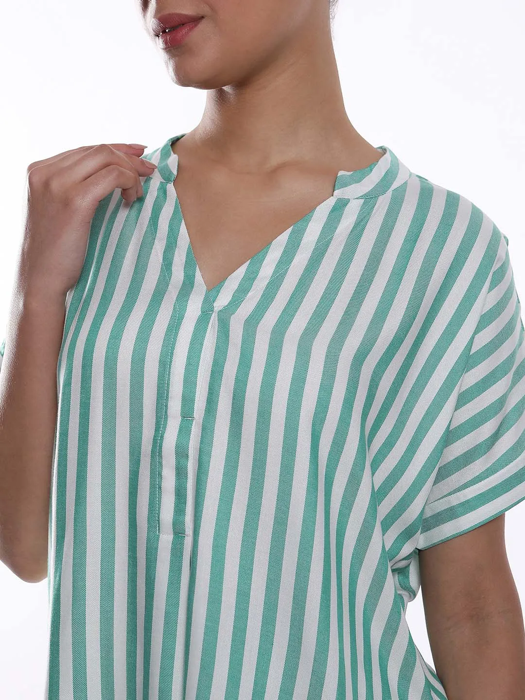 Alva Green Striped Stylish Formal Top