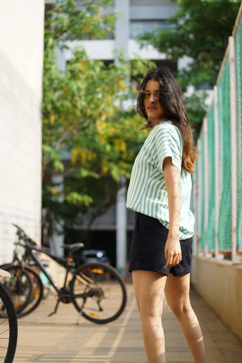 Alva Green Striped Stylish Formal Top