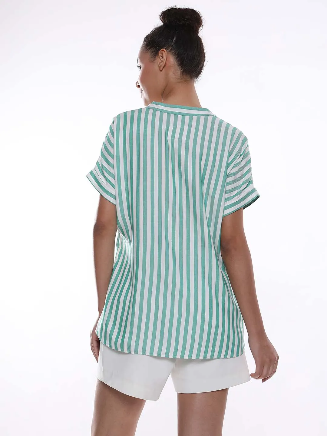 Alva Green Striped Stylish Formal Top