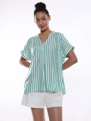 Alva Green Striped Stylish Formal Top