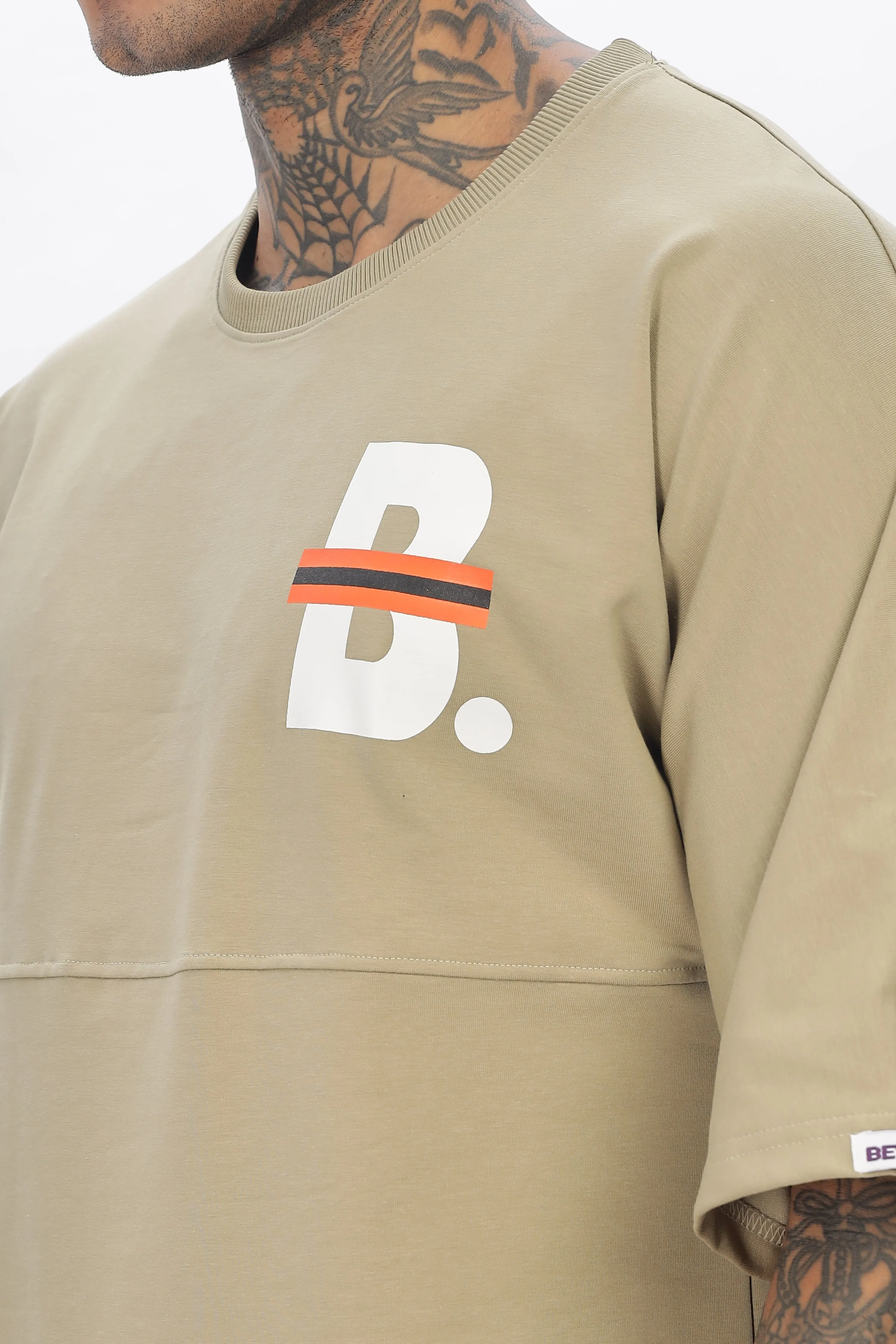 Beige Stylish Drop Shoulder T Shirt For Men