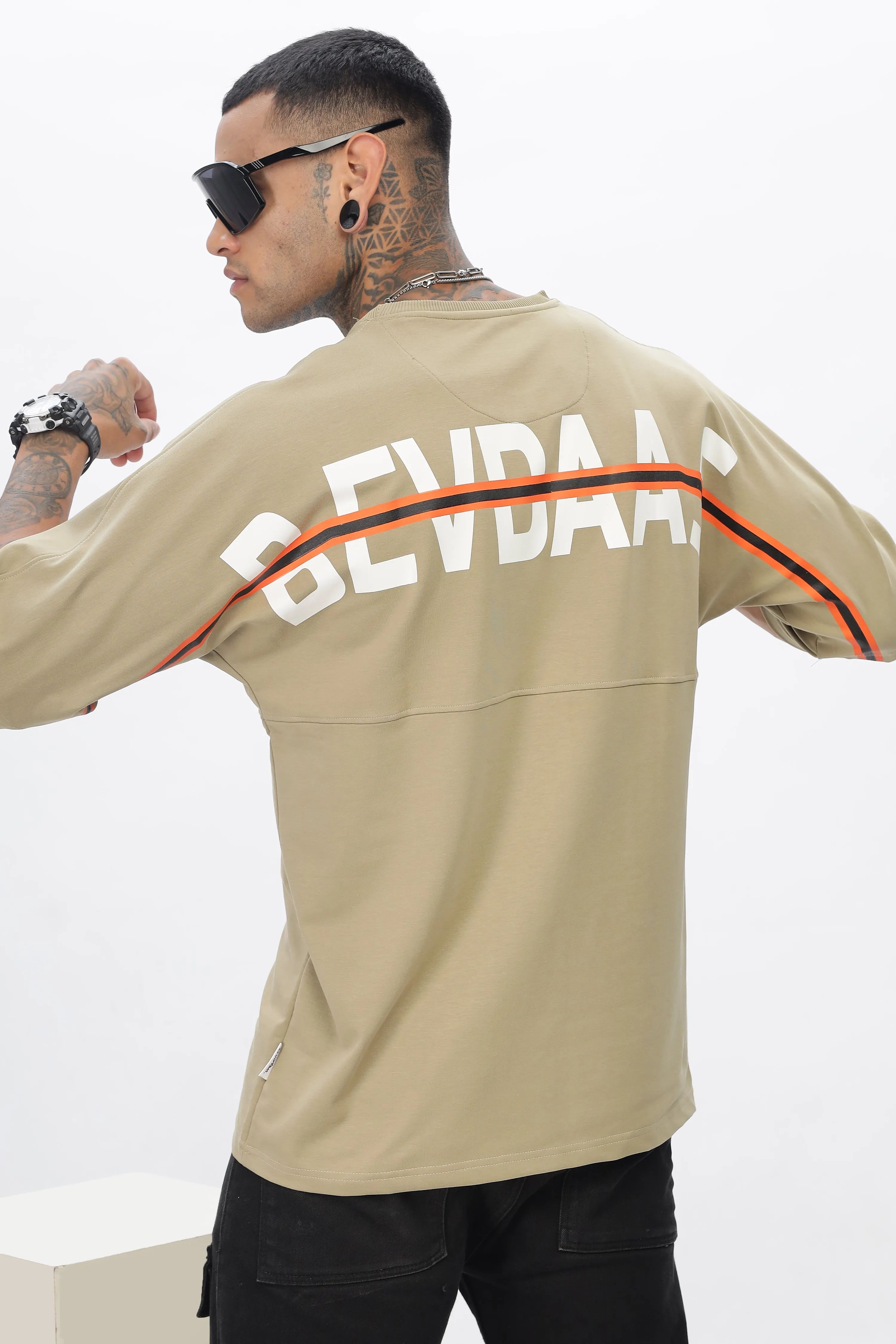 Beige Stylish Drop Shoulder T Shirt For Men