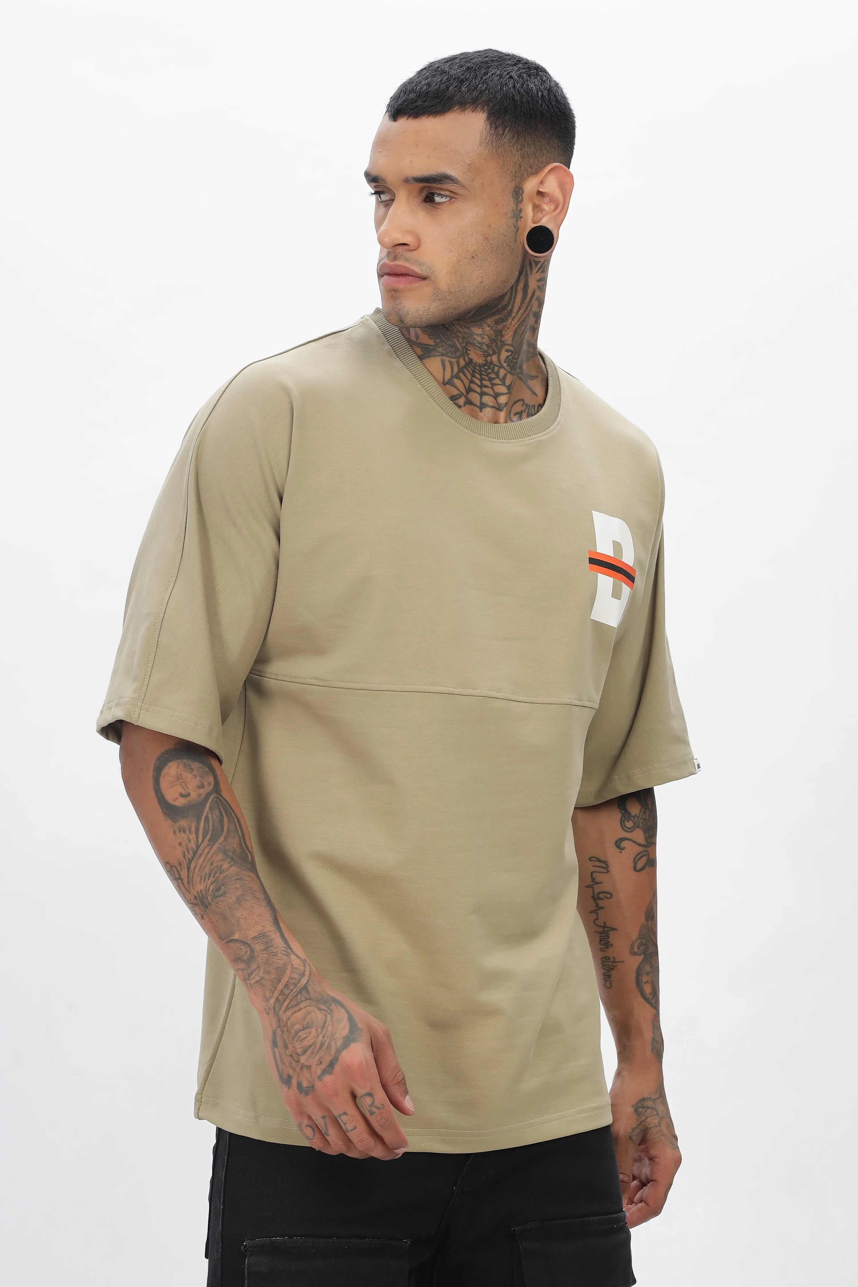 Beige Stylish Drop Shoulder T Shirt For Men