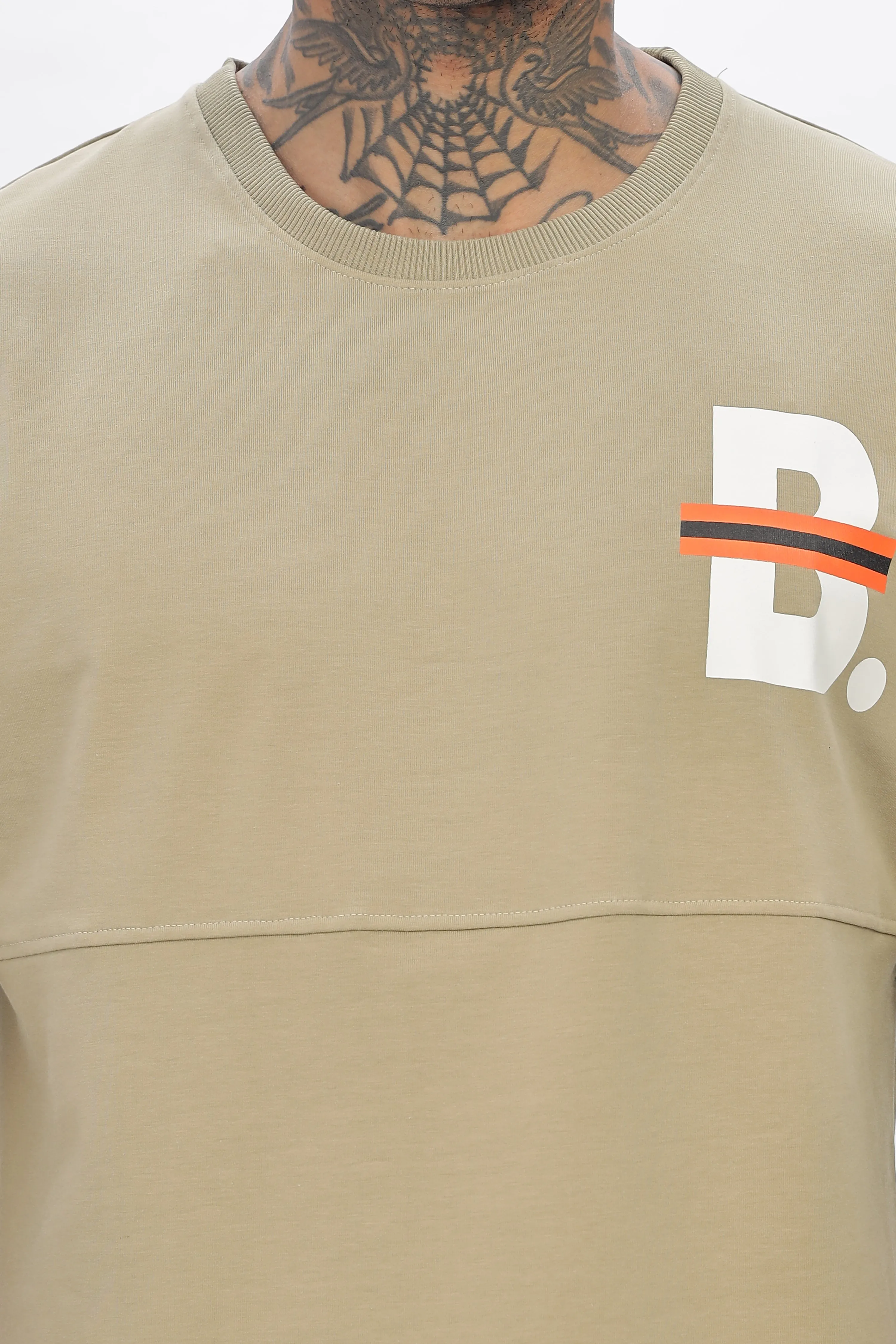Beige Stylish Drop Shoulder T Shirt For Men