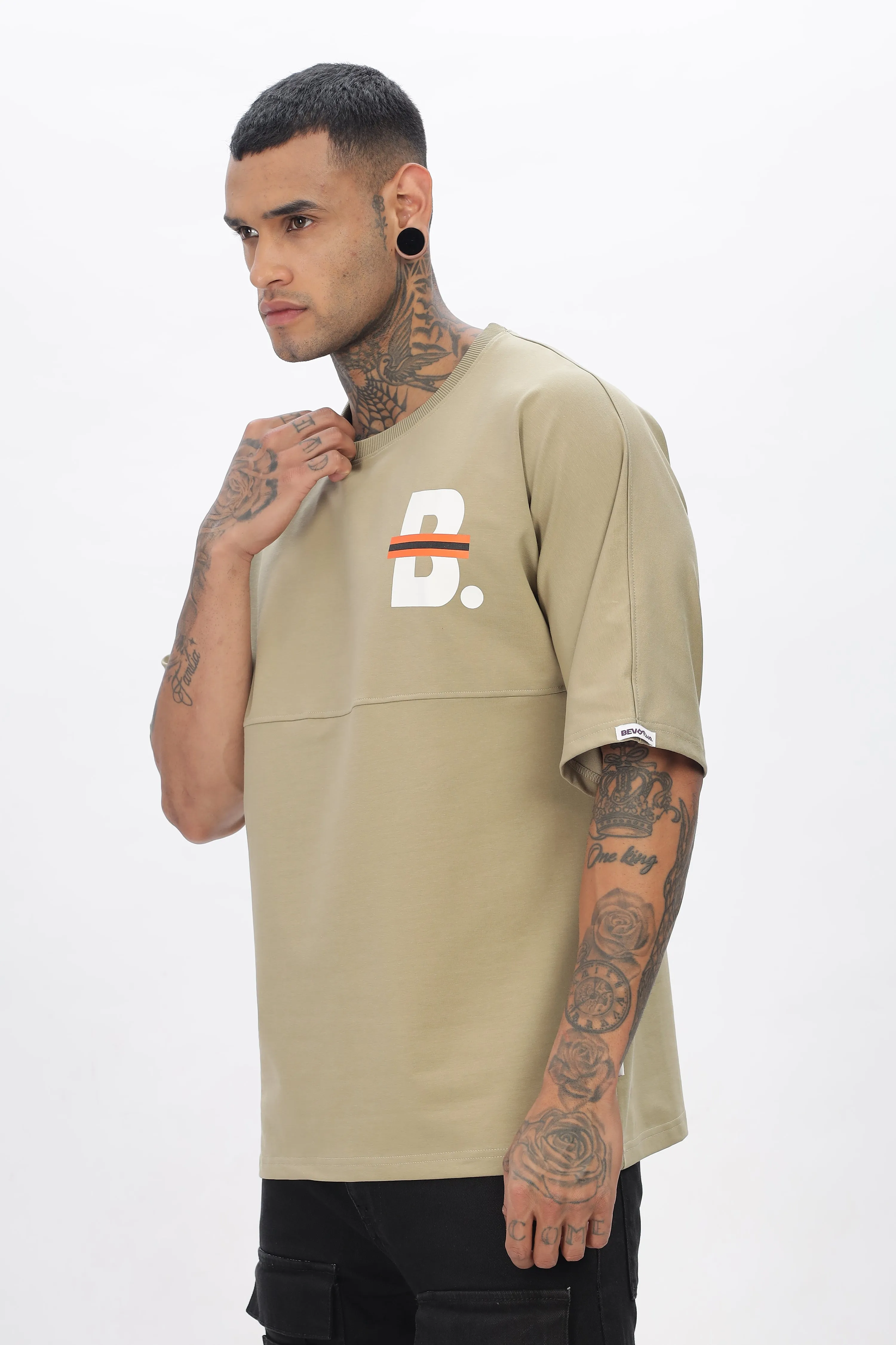 Beige Stylish Drop Shoulder T Shirt For Men