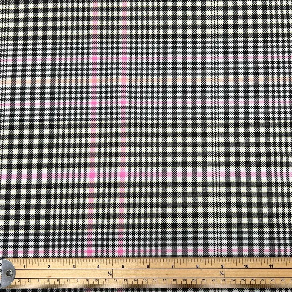 Black and Pink Checkered Dogtooth Knit Fabric
