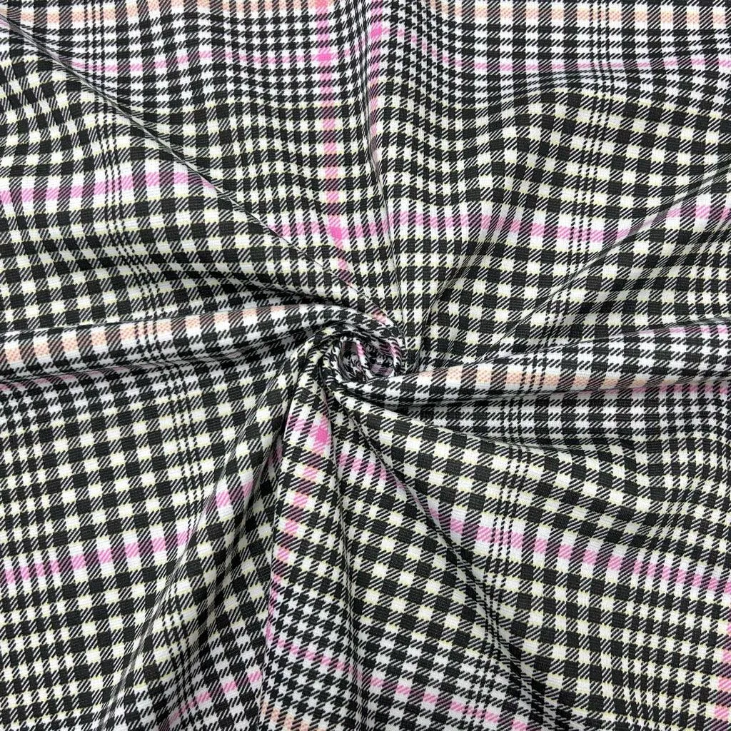 Black and Pink Checkered Dogtooth Knit Fabric