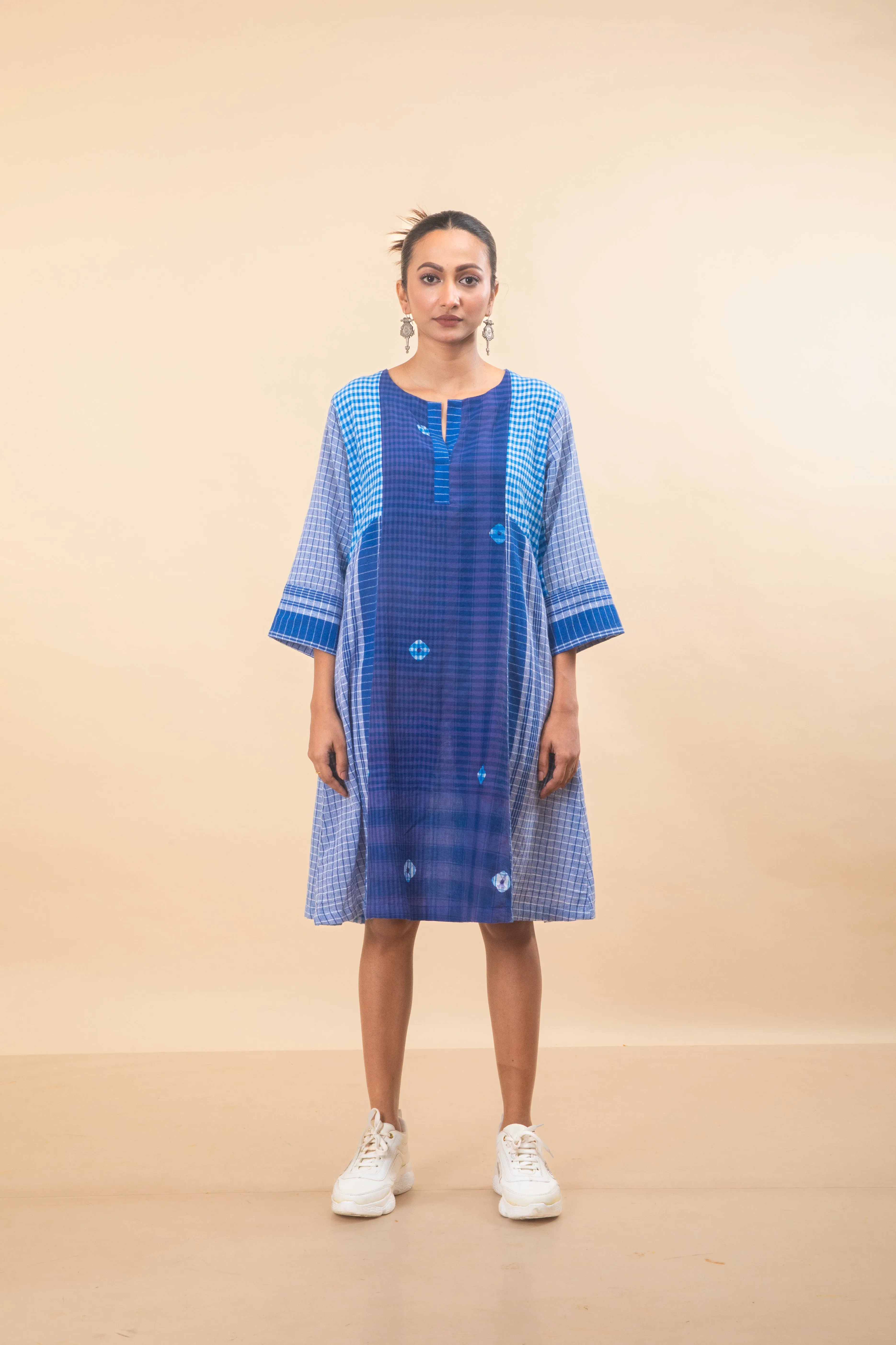 Blue Tie-Dye Colourblock Dress