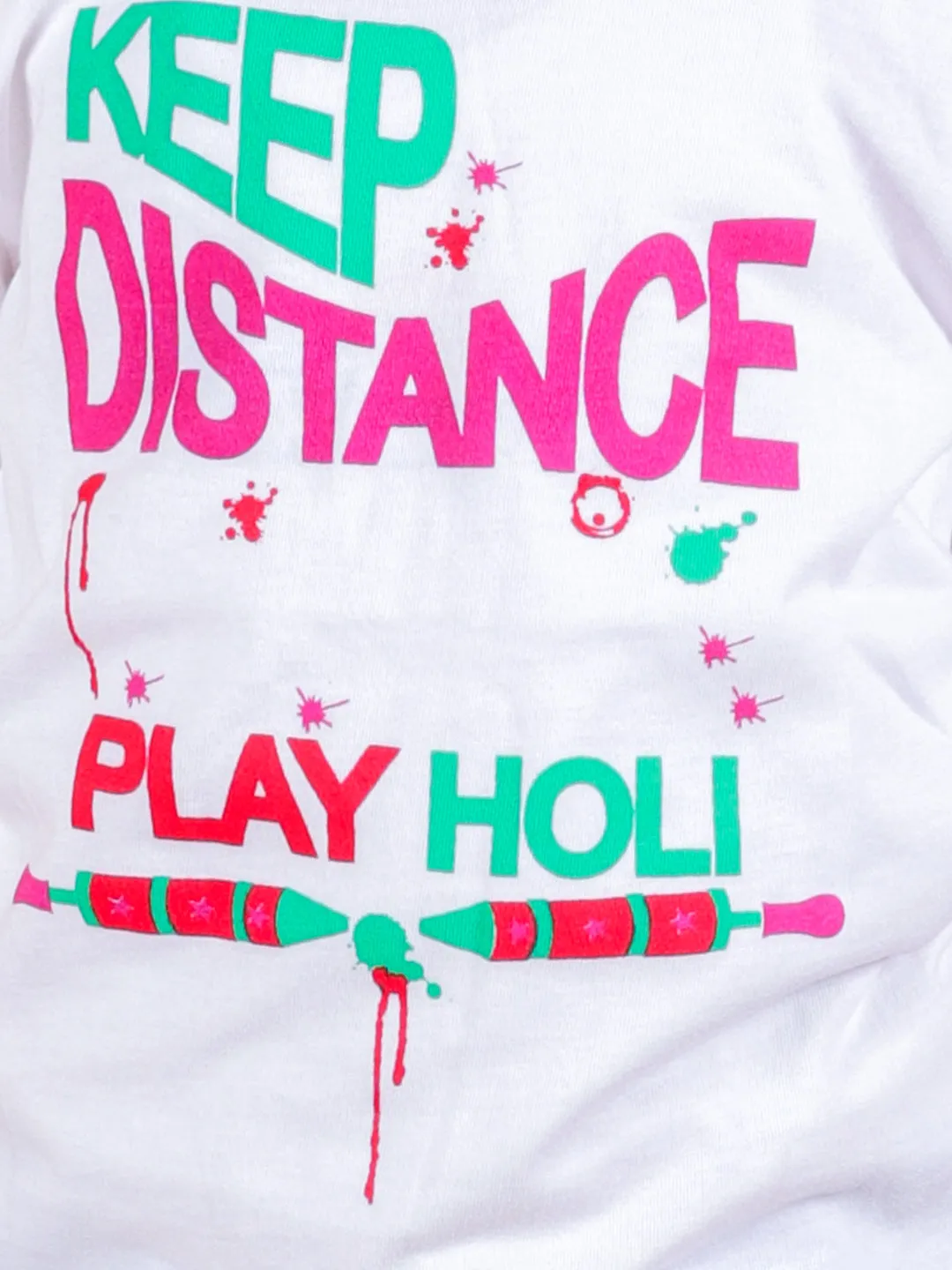 BownBee Sibling Sets Keep Distance play Holi Half Sleeve Round Neck Printed T-shirt-White