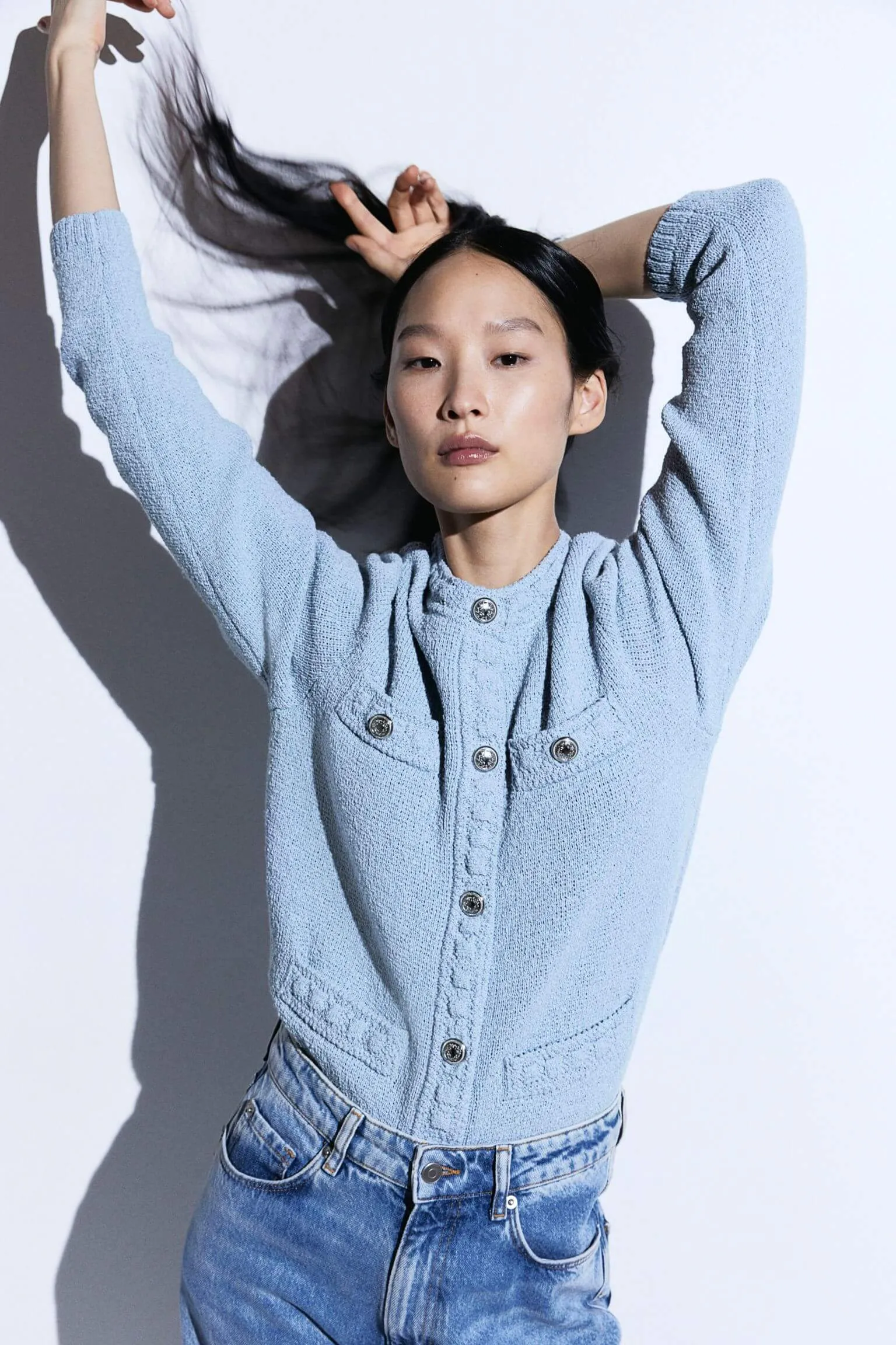 Cardigan H&M Textured-knit, blue