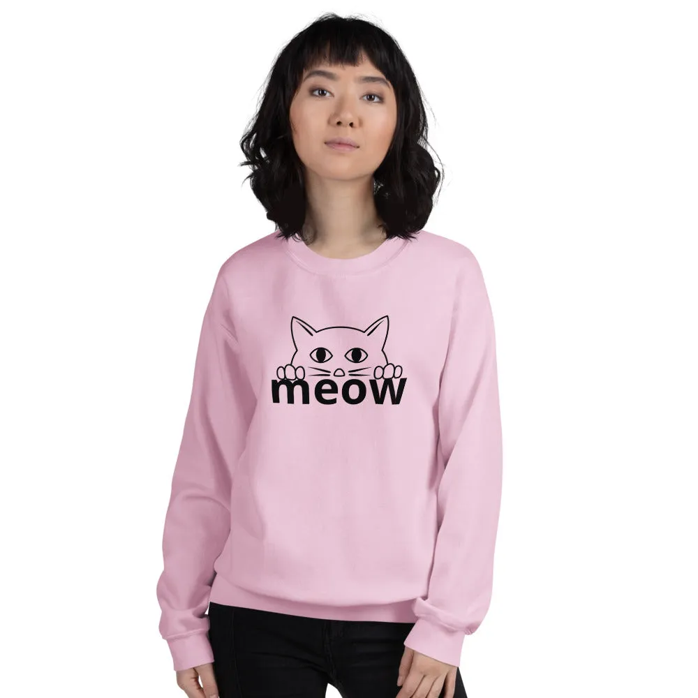Cat Face Meow Warm, Soft Feel, Pre-Shrunk Classic Fit Crew Neck Sweatshirt