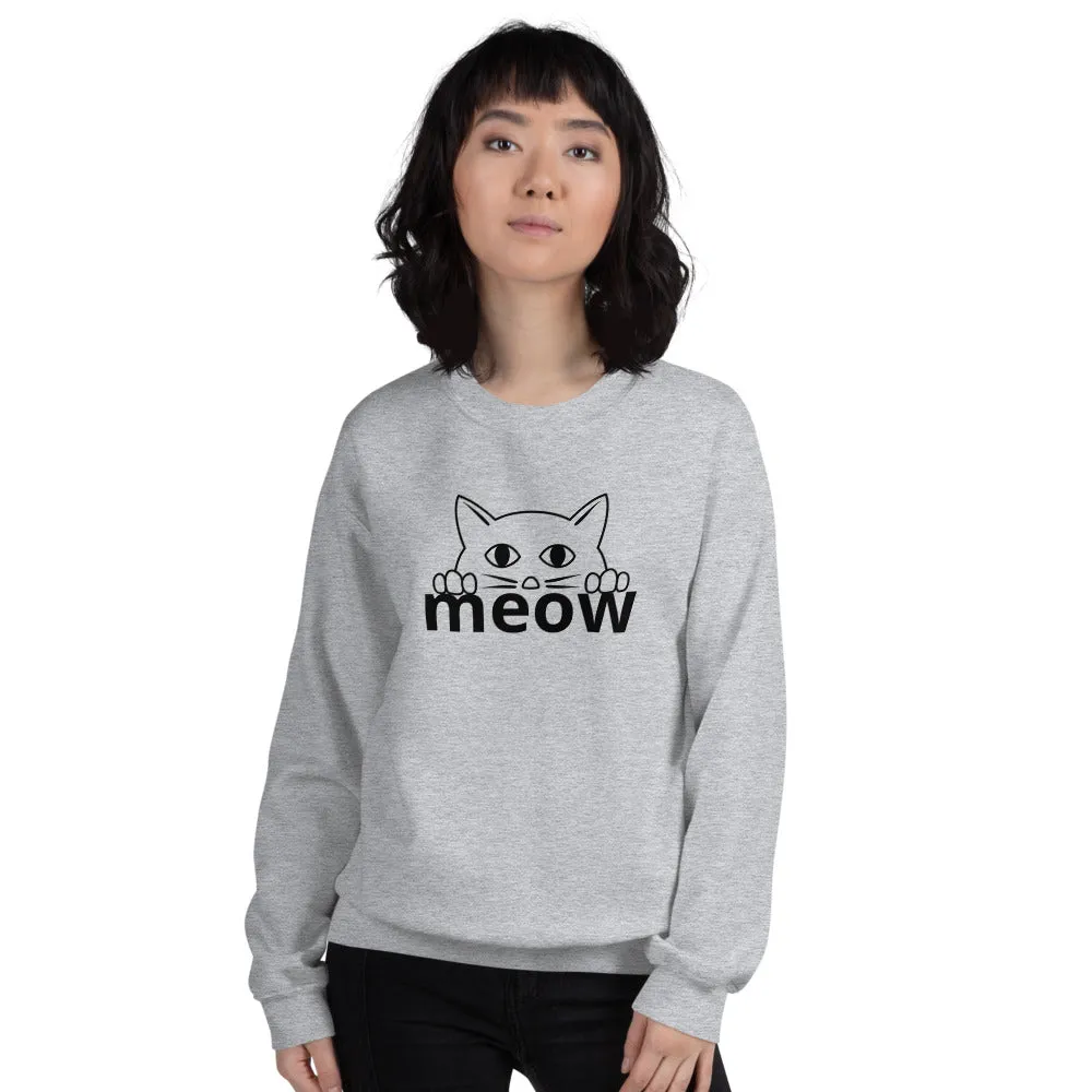Cat Face Meow Warm, Soft Feel, Pre-Shrunk Classic Fit Crew Neck Sweatshirt