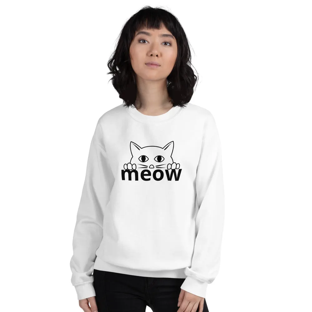 Cat Face Meow Warm, Soft Feel, Pre-Shrunk Classic Fit Crew Neck Sweatshirt