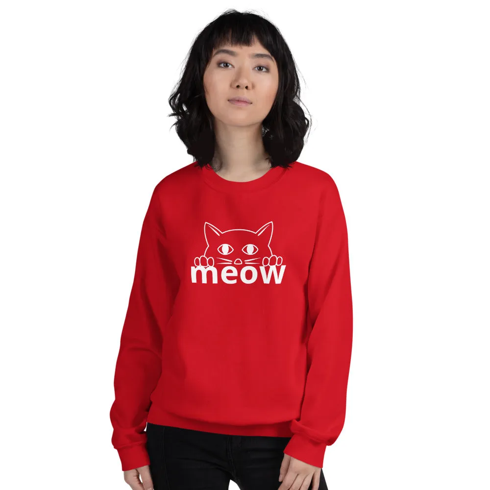 Cat Face Meow Warm, Soft Feel, Pre-Shrunk Classic Fit Crew Neck Sweatshirt