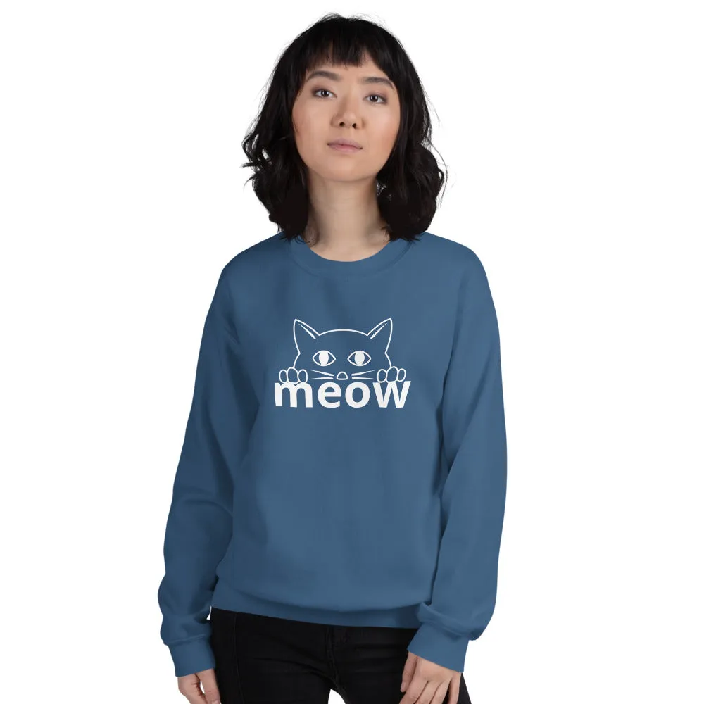 Cat Face Meow Warm, Soft Feel, Pre-Shrunk Classic Fit Crew Neck Sweatshirt