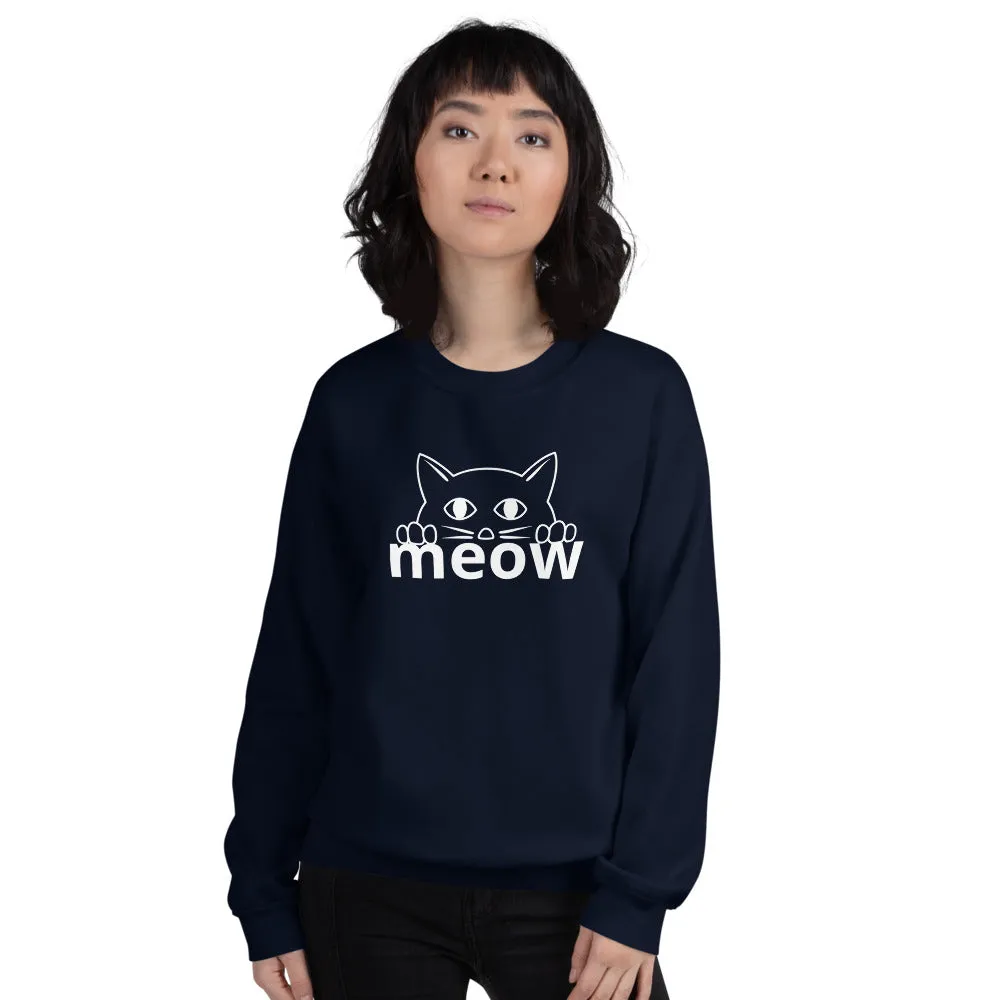 Cat Face Meow Warm, Soft Feel, Pre-Shrunk Classic Fit Crew Neck Sweatshirt