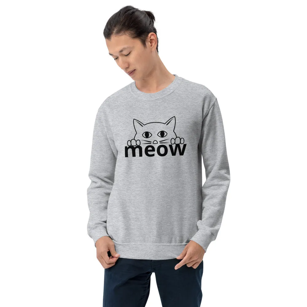 Cat Face Meow Warm, Soft Feel, Pre-Shrunk Classic Fit Crew Neck Sweatshirt