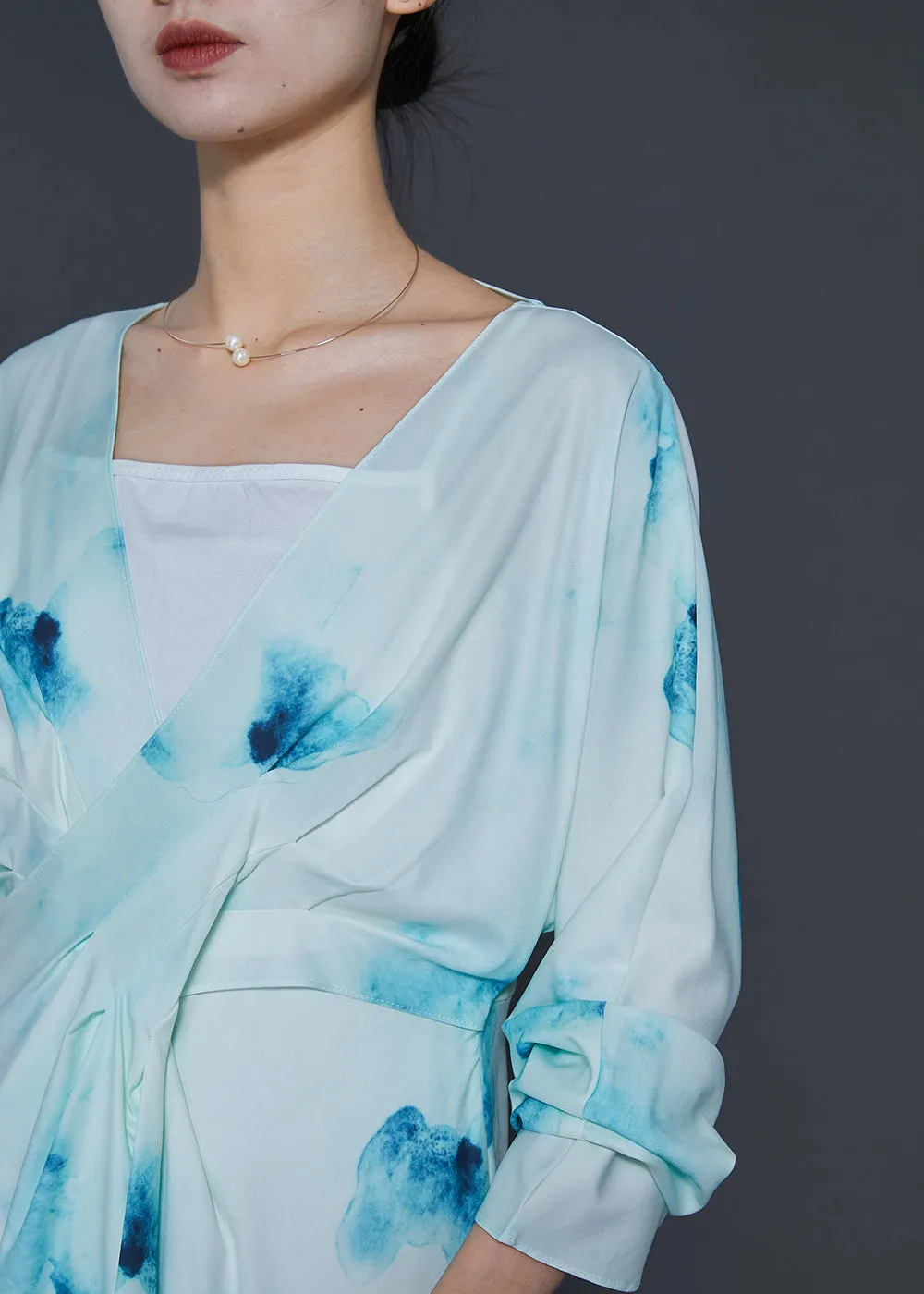Chic Light Blue Backless Tie Dye Vacation Dresses Spring