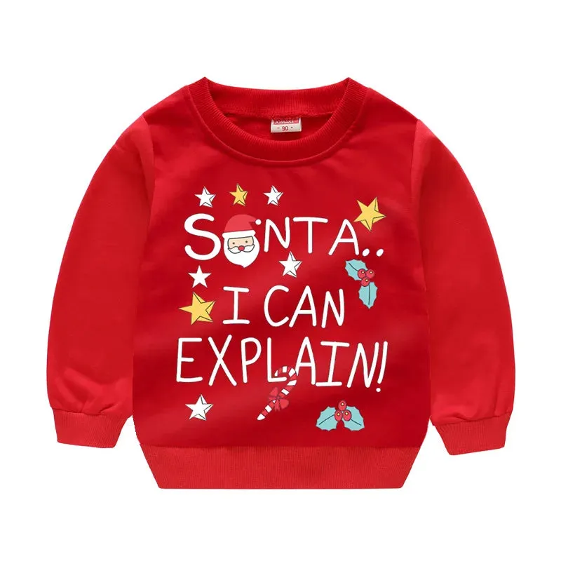 Christmas Letters and Santa Cartoon Prints Kids Sweatshirts