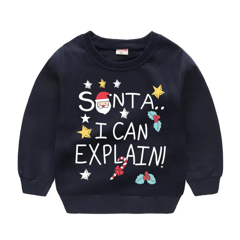 Christmas Letters and Santa Cartoon Prints Kids Sweatshirts