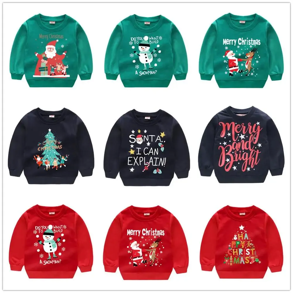 Christmas Letters and Santa Cartoon Prints Kids Sweatshirts