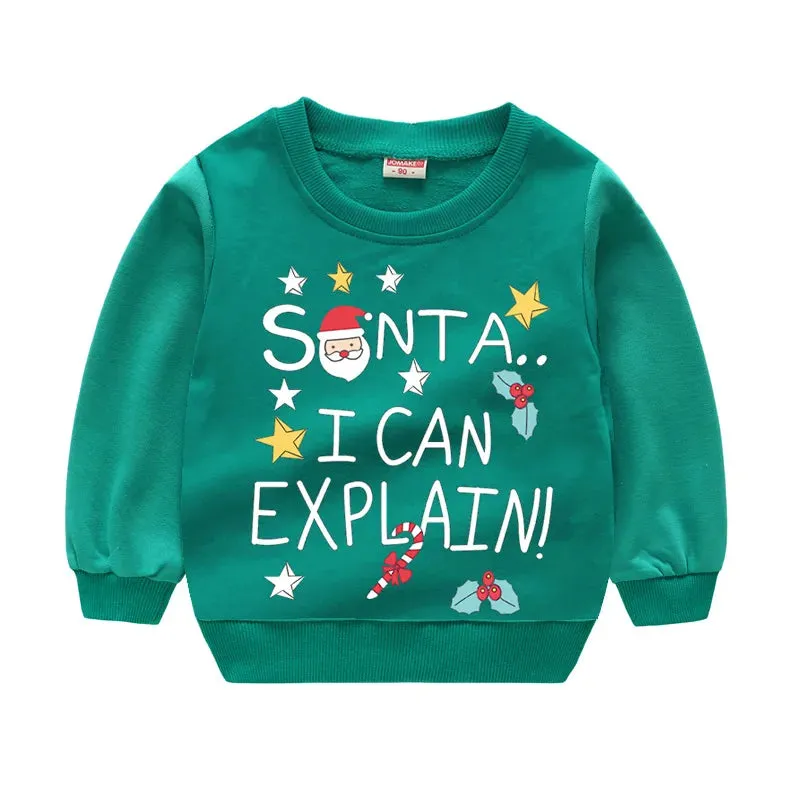 Christmas Letters and Santa Cartoon Prints Kids Sweatshirts
