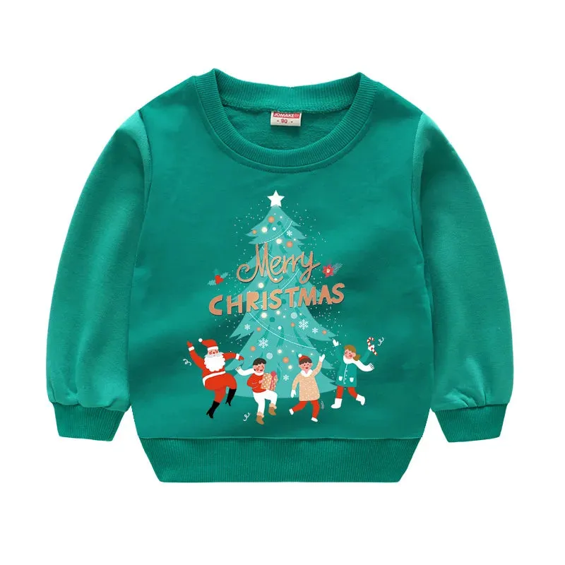 Christmas Letters and Santa Cartoon Prints Kids Sweatshirts