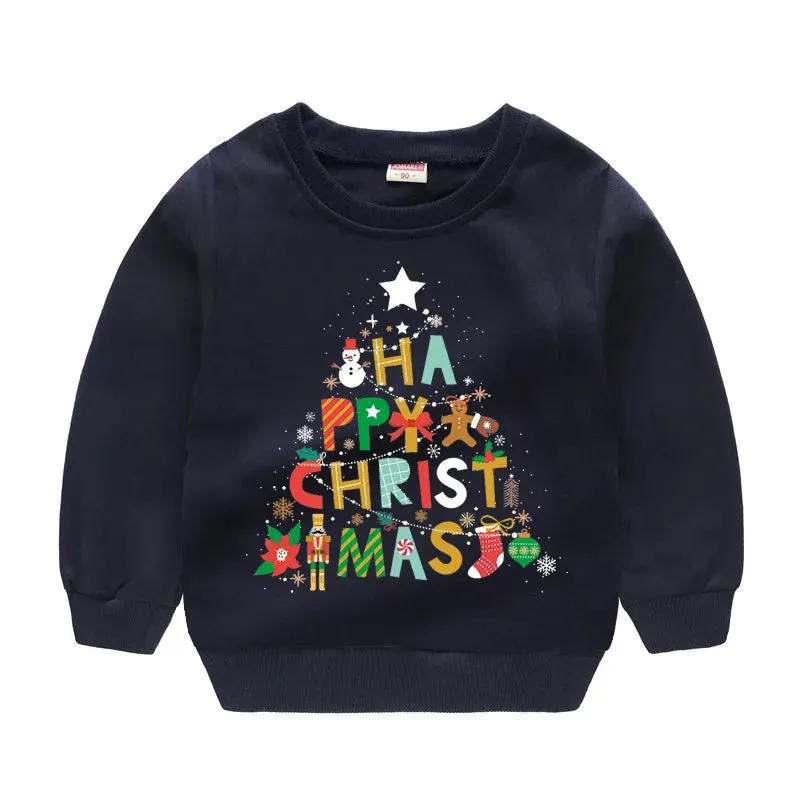 Christmas Letters and Santa Cartoon Prints Kids Sweatshirts