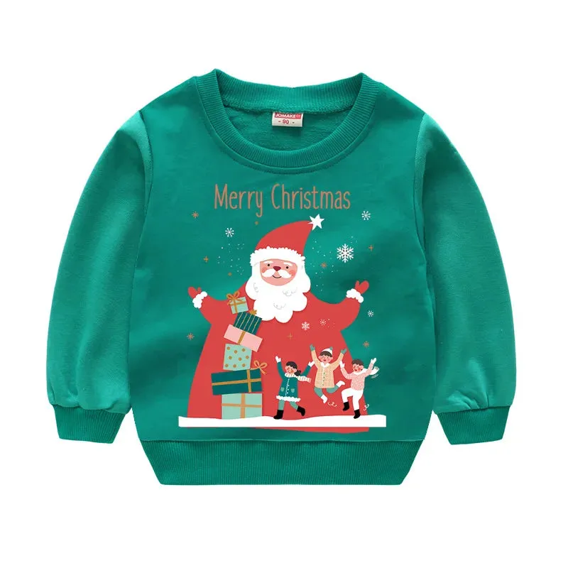 Christmas Letters and Santa Cartoon Prints Kids Sweatshirts