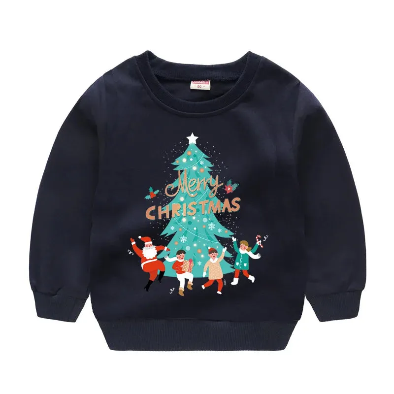 Christmas Letters and Santa Cartoon Prints Kids Sweatshirts