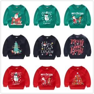 Christmas Letters and Santa Cartoon Prints Kids Sweatshirts