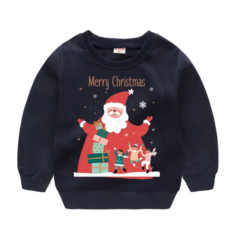 Christmas Letters and Santa Cartoon Prints Kids Sweatshirts