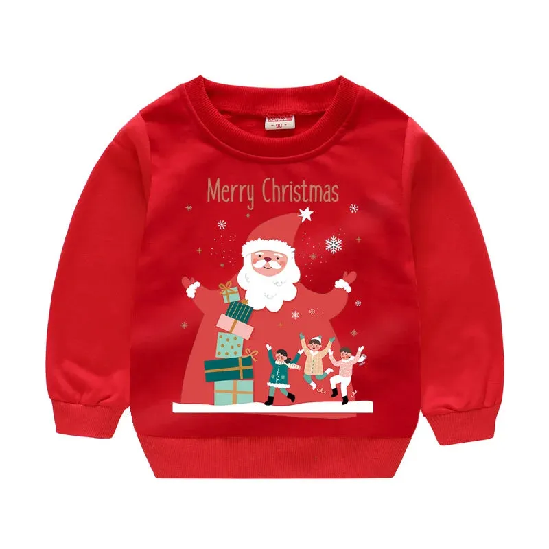 Christmas Letters and Santa Cartoon Prints Kids Sweatshirts